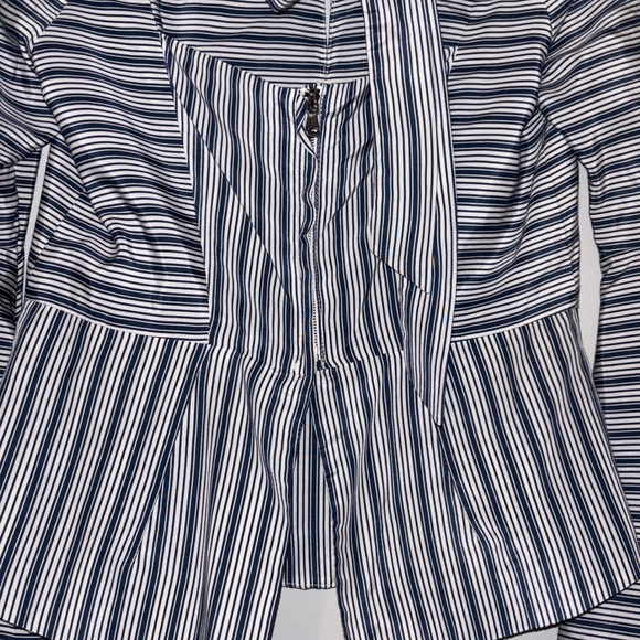 Milly Fluted Striped Silk & Cotton Blouse Bell Sleeve Keyhole Open Back Tie - Picture 10 of 12